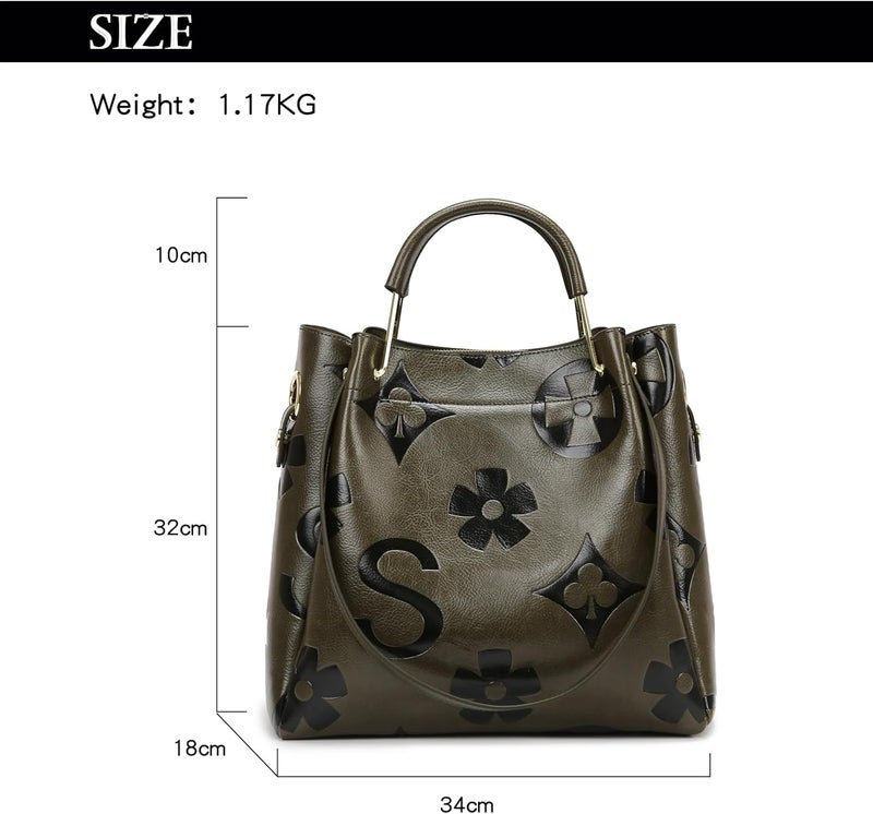 Travistar Store Floral Handbags Purses Women - Embossed Leather Top Handle Handbag Set Large Shoulder Bag Ladies Bucket Hobo Tote - Image 4